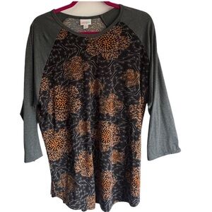 LuLaRoe Gray and Orange Floral Long Sleeve Top